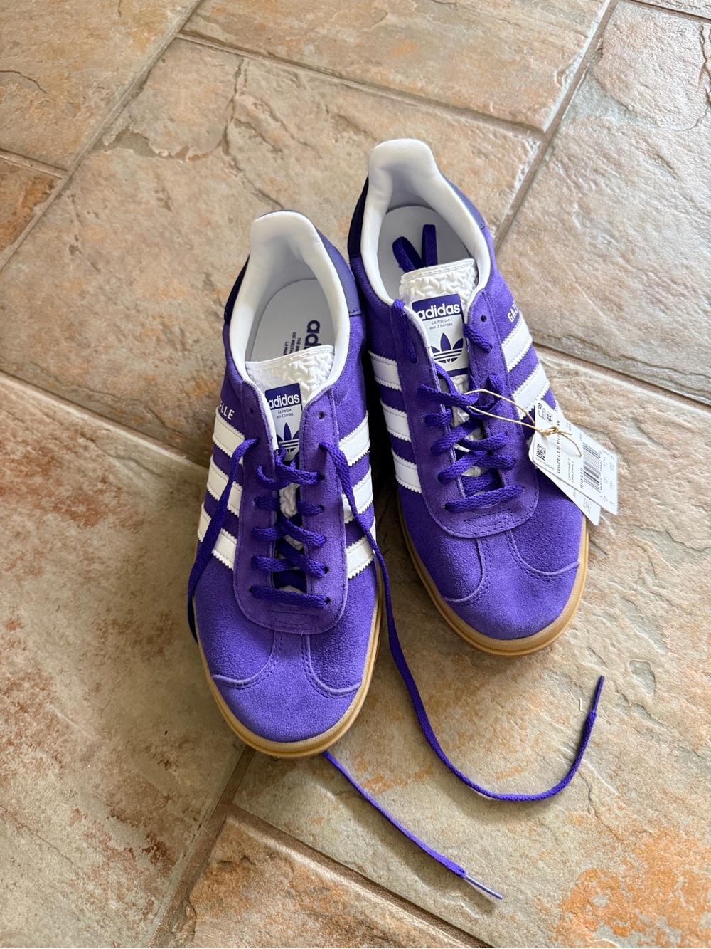 NWT adidas Gazelle Bold Purple and White Suede Sneakers